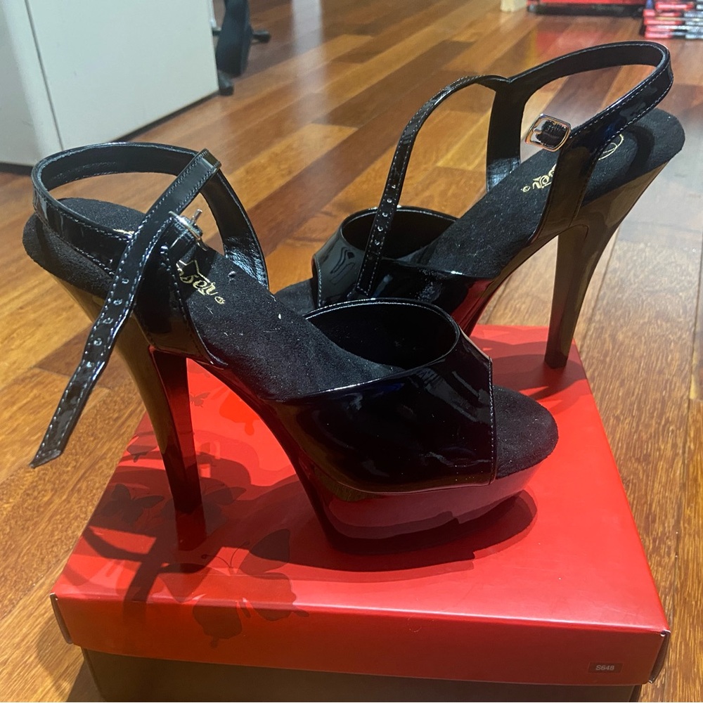 Pleaser Black Patent Platform High Heel Sandals